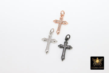 CZ Pave Cross Charms, Small Silver Cross Pendants #191, Dainty Cross 12 x 21 mm, Rosary Chain Chokers and Necklaces - A Girls Gems